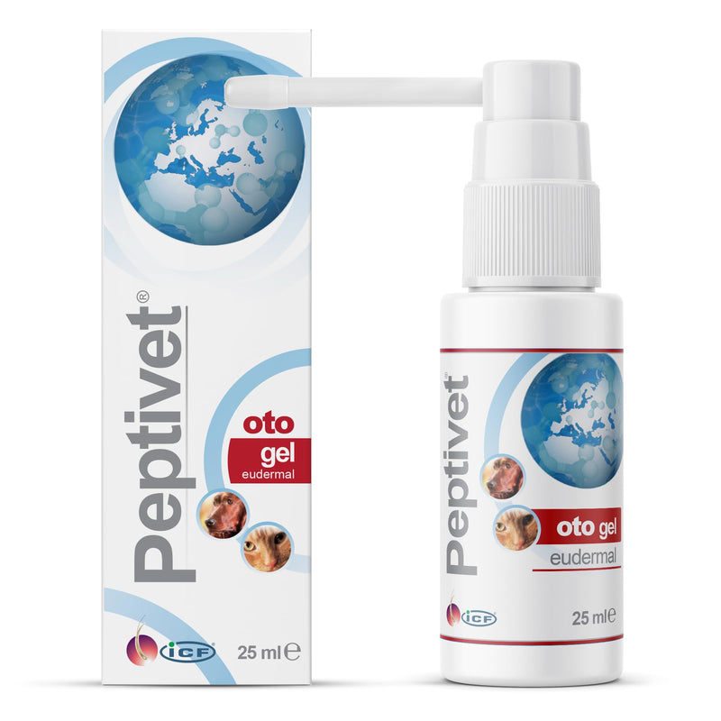 ICF | Peptivet OTO Gel Ear Cleaner Gel for Dogs & Cats | Antibacterial Anti-fungal Yeast Management | Red Itchy Skin Relief | Easy to Use | 25 ml