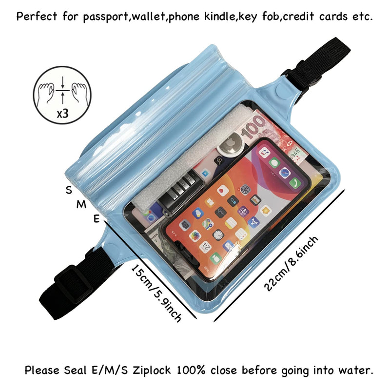 Waterproof Waist Pouch Dry Belt Bag Fanny Pack Keep Your Key Fob Wallet Kindle Phone Dry Perfect For Swim Surf Snorkel(Blue) Blue - BeesActive Australia