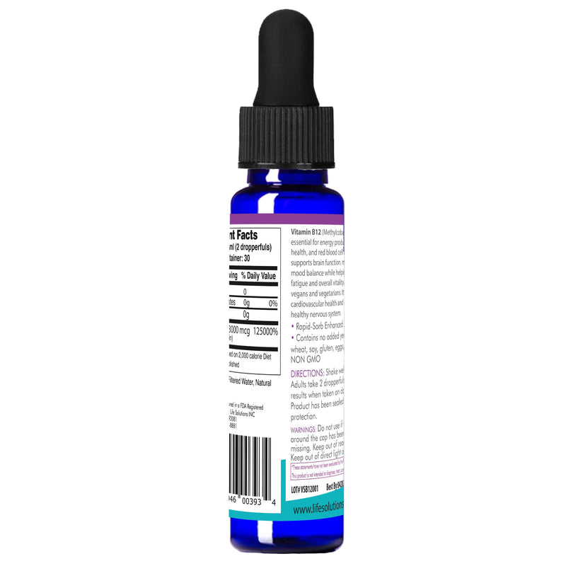Life Solutions Liquid Vitamin B12 Methylcobalamin Drops, 2 Fl Oz | Made in USA, Supports Energy & Metabolism, High Absorption, Vitamina B12, Non-GMO, Gluten-Free