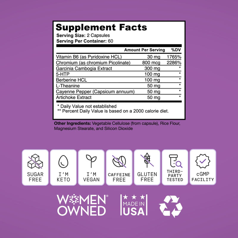 SELF NUTRITION Healthy Weight Loss Supplement for Women - Third-Party Tested - Appetite and Craving Control, Fat Burner, Weight Loss Supplement, Metabolism and Mood Booster - Made in USA, 60 Capsules
