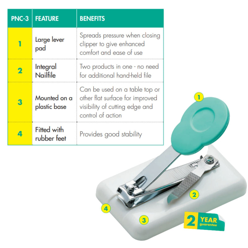 Peta Table Nail Clipper PNC-3 - Mounted and Non-Slip - Plastic Base with Rubber Feet - for Anyone with Poor Hand Control, Weak Hand Strength and Tremors - BeesActive Australia