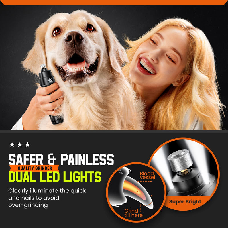 Dog Nail Grinder Upgraded Dog Nail Trimmers Clipper with 2 LED Light, 2 Speed Rechargeable Electric Pet Nail Grinder Quiet Low Noise for Small Medium Large Dogs and Cats Black - BeesActive Australia