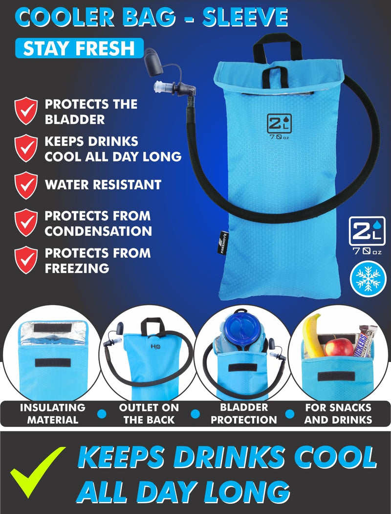 Hydration Pack with 2L or 3L Water Bladder & Cooler Bag > Keeps Drink Cool & Protects Bladders > Camelback Reservoir for Hydration Backpack, Tasteless & BPA Free, Quick Release Tube & Shutoff Valve 2L Blue