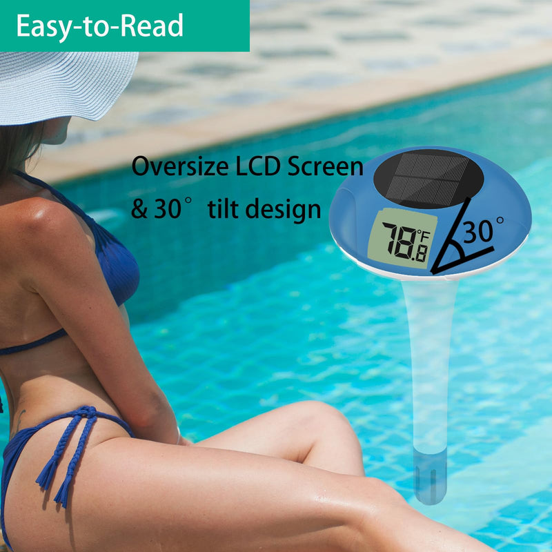 Digital Pool Thermometer Floating Easy Read –Solar Powered Floating Digital Temperature Gauge for Accurate Testing, Big LCD Screen for Easy Reading, °C/°F Display, IPX-8 Waterproof (Navy Blue) Navy Blue - BeesActive Australia