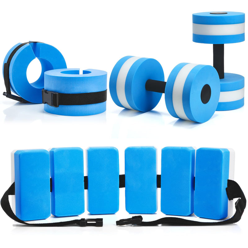 5 Pcs Pool Aquatic Exercise Set Including 2 Lightweight Water Dumbbells, 2 Ankle Swimming Weights, and Swim Belt Water Exercise Equipment for Aquatic Aerobics Blue - BeesActive Australia