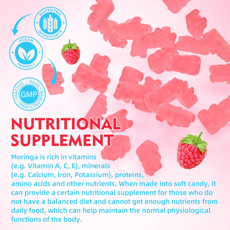 MEENCCD 2 Pack Moringa Gummies - Pure Moringa Leaf Supplement, 120 Ct | Contains Essential Vitamins, Antioxidants & Amino Acids, Raspberry Flavor 60 Count (Pack of 2)