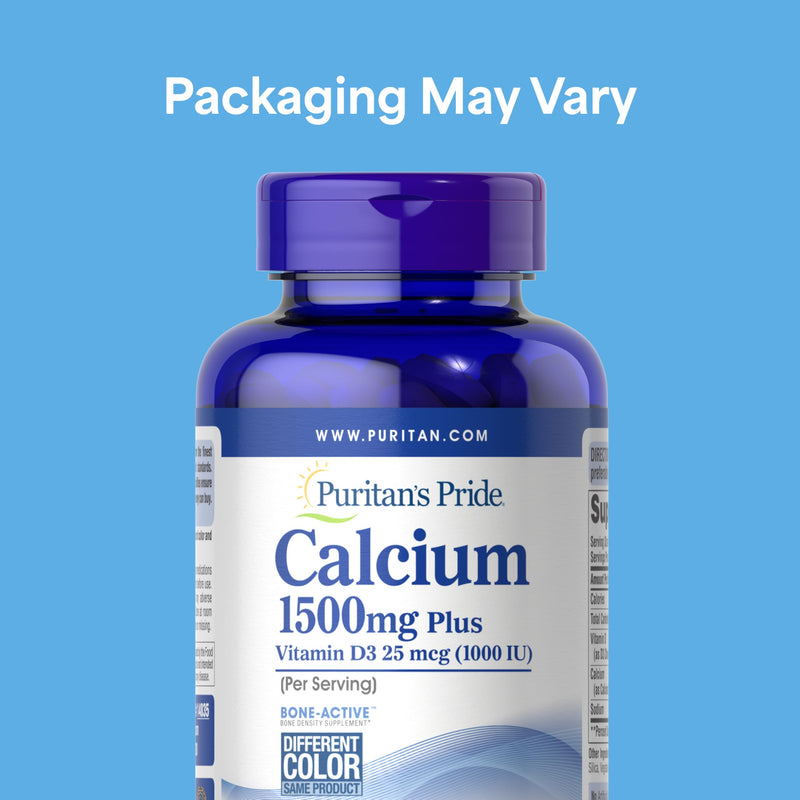 Puritan's Pride Absorbable Calcium 1500mg Plus Vitamin D3 25mcg 1000 IU | Dietary Supplement For Bone Strength, Heart, Nerve, Muscle, And Immune Support, 120 Coated Caplets Unflavored 120 Count (Pack of 1)