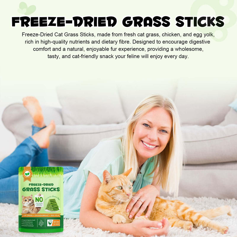 ALIVO Cat Grass Sticks, Cat Grass Treats Support Teeth Cleaning & Hairball Care, Natural Dental Treats for Indoor Cats, Health Supplies Dental Care - Indoor Cats Snack, 60g