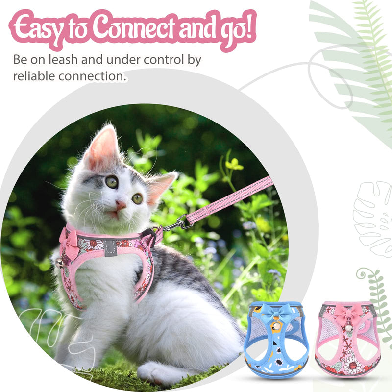 Cat Harness and Leash Escape Proof for Walking, Adjustable Soft Kitten Harness with Reflective Straps Step in Cat Vest Harness for Small Kitten and XS Dogs (Pink, S-Chest(11.8"-13.7")) S-Chest(11.8"-13.7") Pink - BeesActive Australia