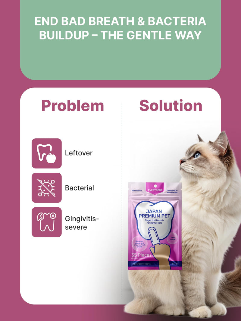 Cat & Dog Teeth Wipes | Cats & Dogs Cleaning Wipes with Finger Toothbrush | No Toothpaste Needed | Dog Breath Freshener & Teeth Cleaning Finger Pads | Tartar Remover | 35 pcs Dental care