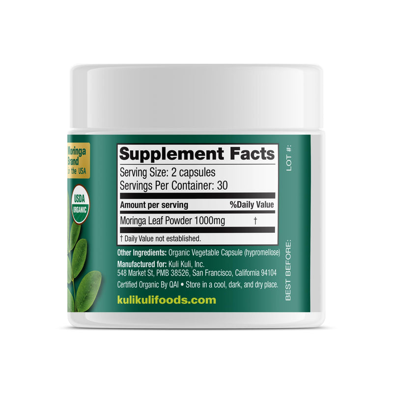 KULI KULI Organic Pure Moringa Capsules, 60 CT | Premium nutrient-dense moringa supplement delivers natural energy, vitality, and wellness support for everyday health 1 Count (Pack of 1)