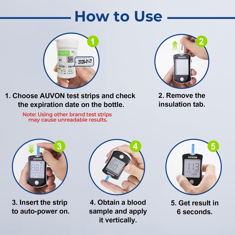 AUVON Blood Glucose Monitor Kit for Accurate Test, 100 Strips, No Coding 100-piece kit