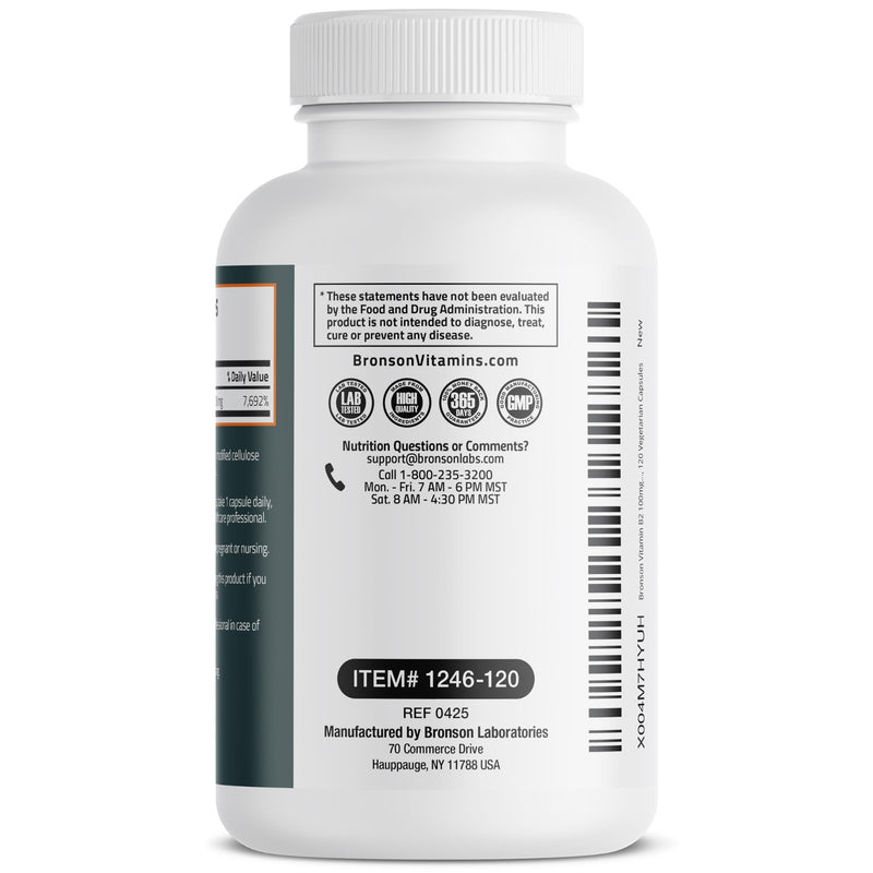 Bronson Vitamin B2 100mg Non-GMO, 120 Vegetarian Capsules 120 Count (Pack of 1)