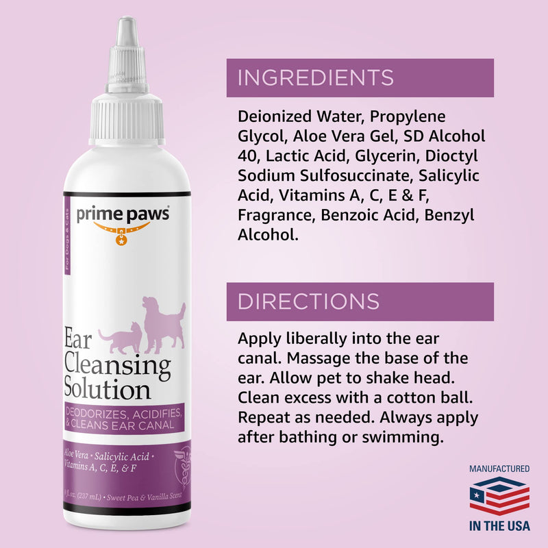 Ear Cleansing Solution for Dogs and Cats - Pet Ear Cleaner Removes Odor & Wax - Deodorizing Dog Ear Cleaner Solution with Aloe & Vitamins - Sweet Pea & Vanilla Scent - 8 oz - BeesActive Australia