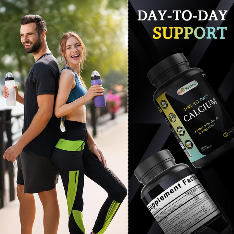 Best Naturals Calcium with D3 K2 Magnesium 90 Tablets - Made with Digestive Enzyme, Probiotics, Omega Blend