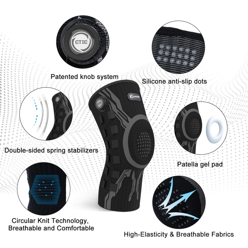 Kuangmi Knob Knee Brace for Pain Relief, Knee Support with Patella Gel Pad & Side Stabilizers, Compression Knee Sleeve for Workout, Arthritis, Joint Pain, Meniscus Tear (Black,Right,Medium,Single) Black-Right Medium(Single)