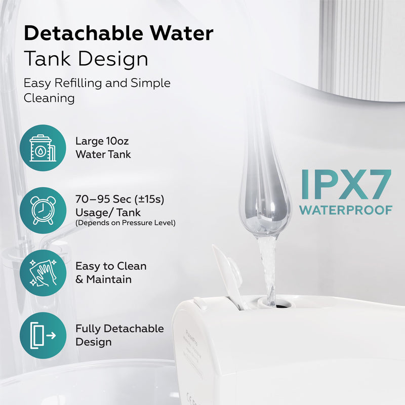 Cordless Water Flosser Oral Irrigator | 10–150 PSI Adjustable Pressure | 5 Cleaning Modes | 10 oz Tank | IPX7 Waterproof | 8 Jet Tips for Teeth, Braces & Gums | USB-C Rechargeable (F5039W) White