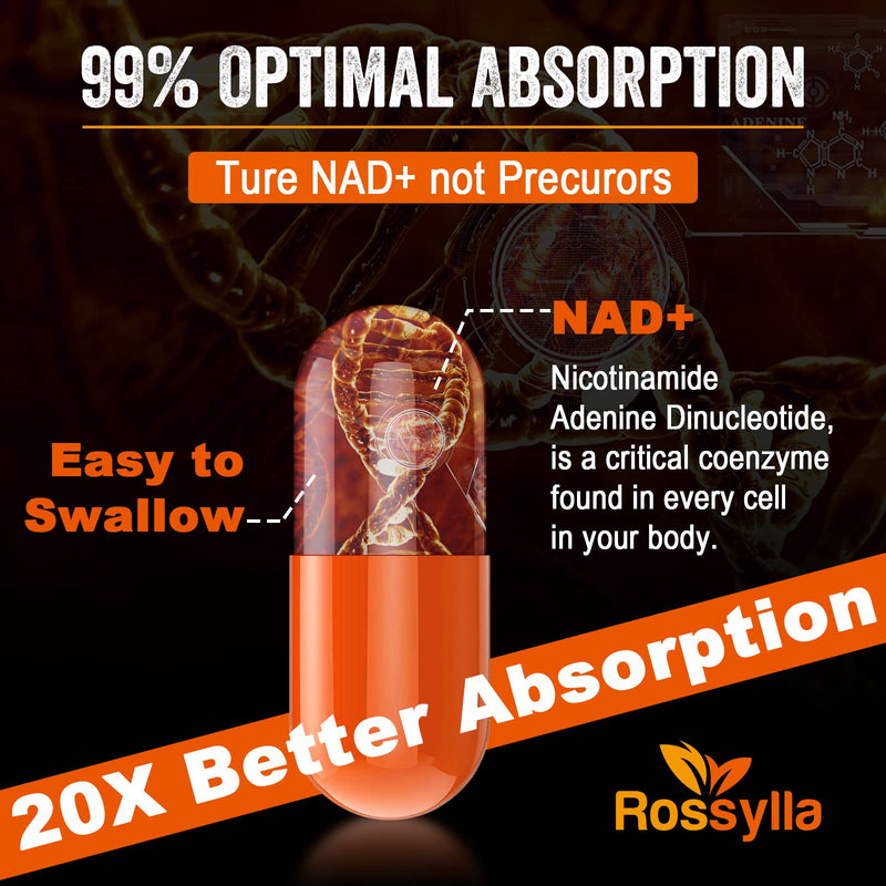 Rossylla Liposomal NAD+ Supplement, 1300 mg per Serving, NAD Plus Supplement with Liposomal Delivery, Supports Cellular Energy and Healthy Aging, 120 Softgels 60 Count (Pack of 2)