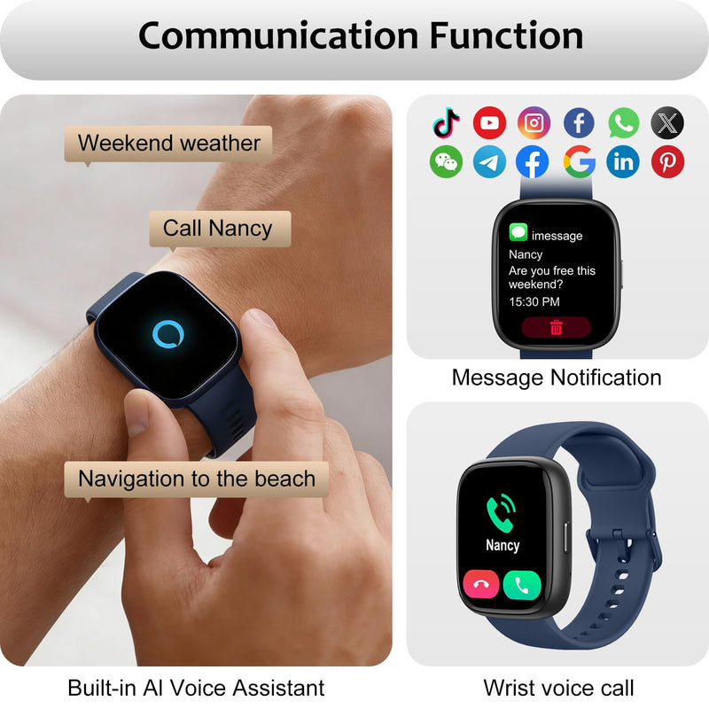 Smart Watch (Answer/Make Call) for iPhone&Android, 1.83" Smartwatches with Sleep Monitor Heart Rate Activity Tracking, IP68 Waterproof, Fitness Tracker 100+Sport, Reloj Inteligente 30 Day+Battery Life Blue - BeesActive Australia