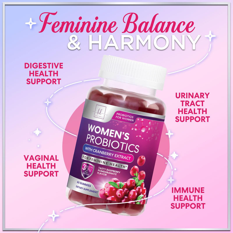 Probiotics for Women Gummies with Cranberry - 6 Premium Strains for PH Balance - Women Probiotics for Digestive Health, Vaginal & Immune Support, Women's Probiotic Feminine Health Gummy - 60 Gummies 60 Count (Pack of 1)