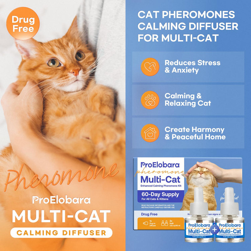 ProElobara Cat Calming Pheromones Diffuser: Cat Calming Pheromones Diffusers for Multicat - Reduces Stress and Anxiety with Calming Pheromones - Helps Control Bad Behavior with Calm Pheromones 60 Day BlueB - BeesActive Australia