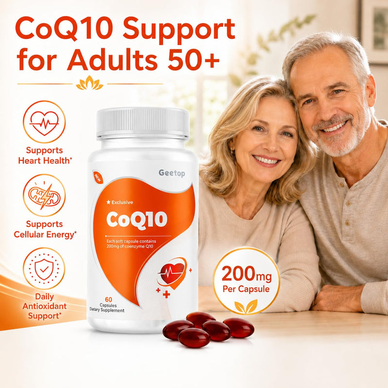 Coq10 200mg Softgels Ubiquinol Supplement,Ultra Nutritional Coenzyme q10 | Antioxidant for Heart Health,High Absorption,2 Month Supply,Cellular Energy Production,Vegan,Gluten Free,GMP Compliant,Geetop