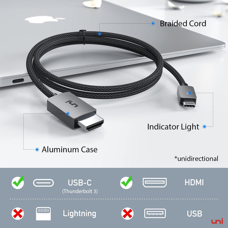 uni USB C to HDMI Cable 6FT 2 Pack, [4K, High-Speed] USB Type C to HDMI Cable for Home Office, [Thunderbolt 3/4 Compatible] with Chromebook, MacBook Pro/Air 2023, iPad Pro, iMac, XPS 17, S23 Grey - BeesActive Australia