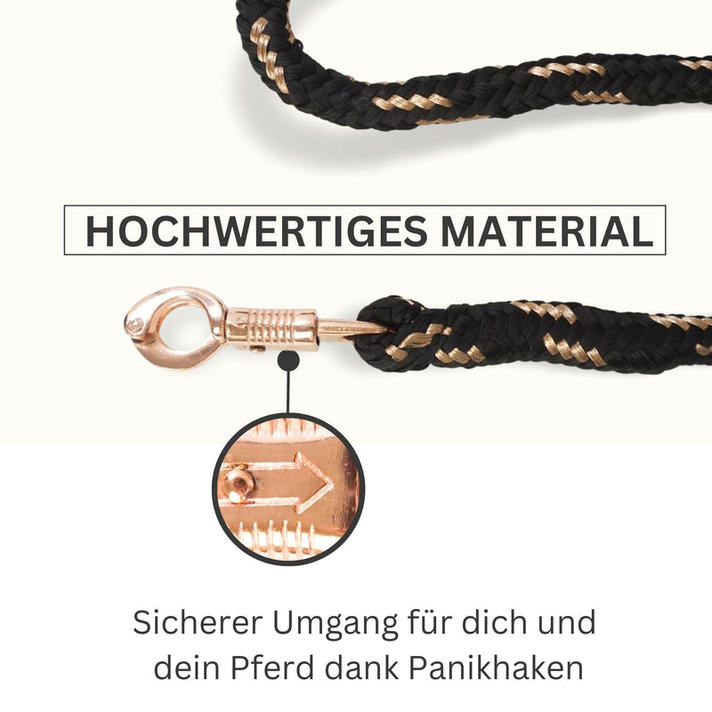 Lead rope horse with panic hook rose gold horse rope length 2m many colors with glitter (black-gold) black-gold - BeesActive Australia