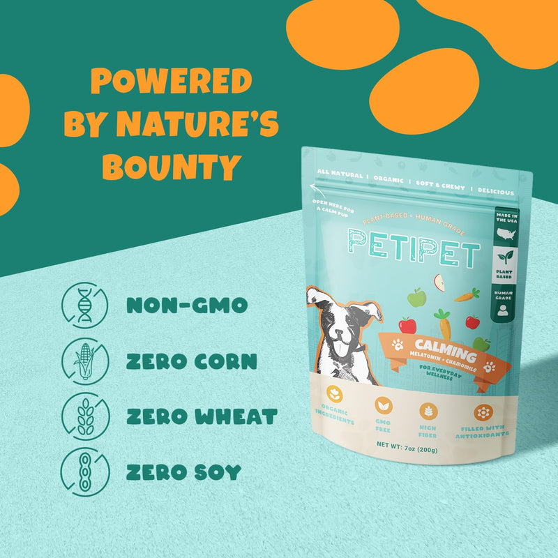 Petipet Calming Chews for Dogs - Plant-Based Calming Supplement w/Melatonin+Chamomile - Calming Aid Soft & Chewy Treats for Relaxing, Stress, Separation, Anxiety Relief, Puppies, Small & Large Breeds Chamomile