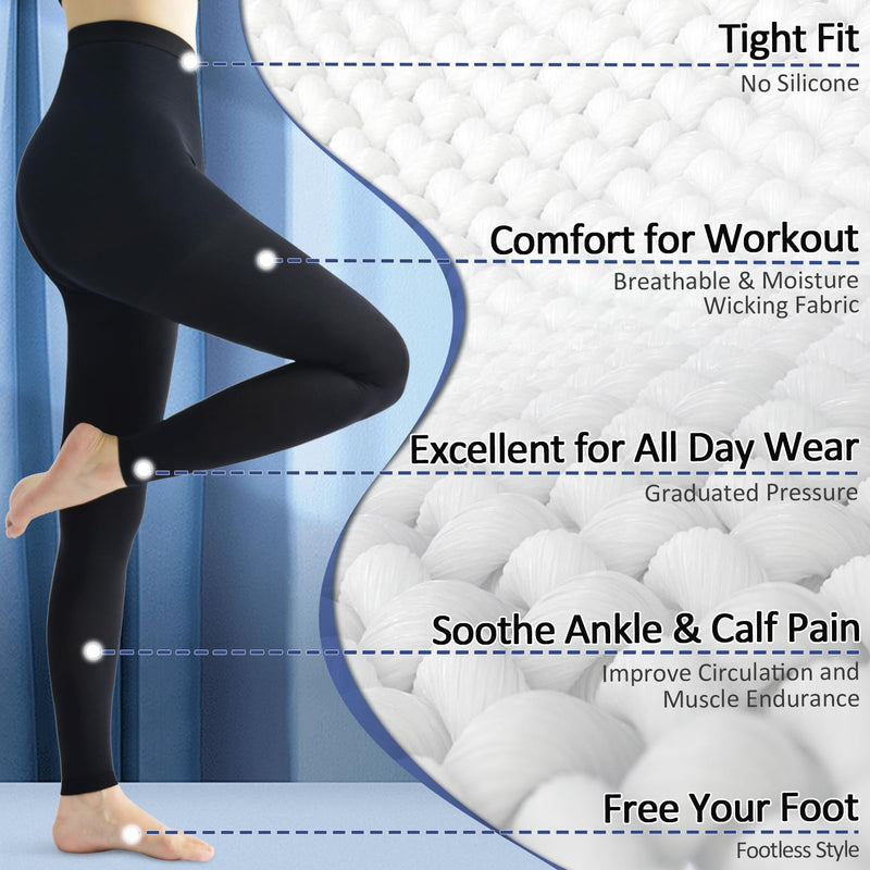 beister Medical Compression Pantyhose for Women & Men, 20-30mmHg Graduated Support Tights, Opaque Footless Waist High Compression Stockings & Leggings for Varicose Veins, Edema, Flight, DVT Black XX-Large - BeesActive Australia