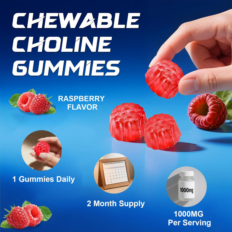 ABYSSUS Citicoline (CDP Choline) Gummies 1000mg, Sugar-Free, Vegan, 60 Ct | Brain Support Supplement for Cognitive Focus & Clarity, Sugar-Free, Non-GMO, Raspberry Flavor
