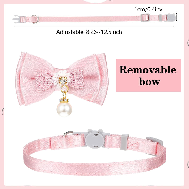 Pink Cat Collar Breakaway Cat Collar with Bowtie and Flower,Cat Collars for Girl Cats,Cute Soft Pearl Cat Collar Adjustable Cat Collar - BeesActive Australia