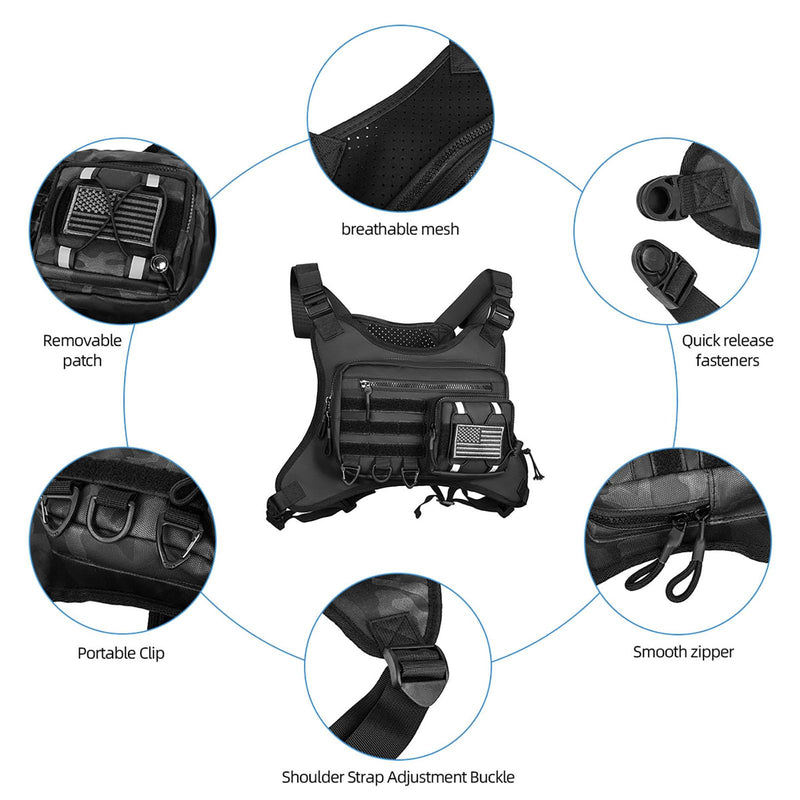 Outdoor Sports Chest Bag for Men, Water Resistant Lightweight Running Vest EDC Chest Pack for Workouts Hiking Cycling Black