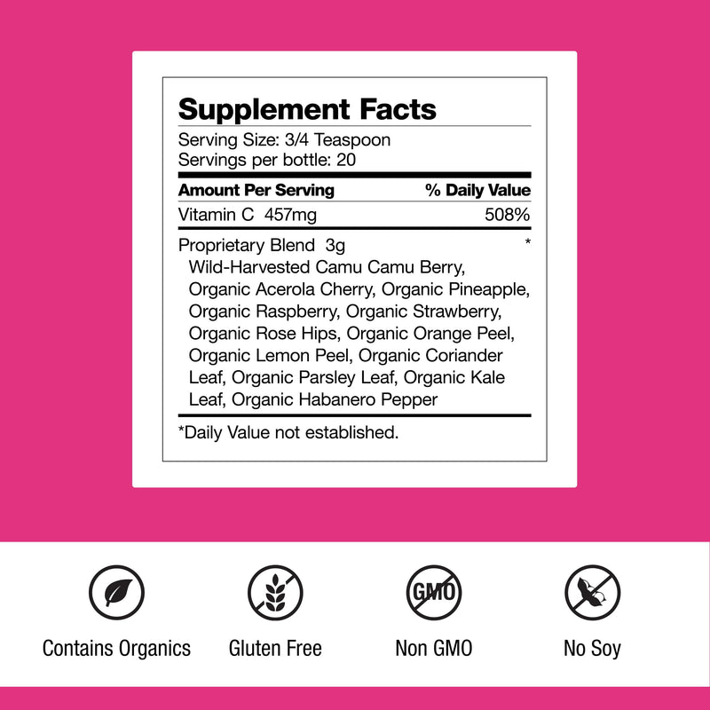 Dr. Schulze's Super-C Plus - Vitamin C Supplement for Immune Support - Skin Health & Antioxidant Support - High-Potency Formula - Plant-Based Superfood - Gluten-Free & Vegan - 2 oz (20 Servings) Mixed Berry Powder 2 Ounce (Pack of 1)