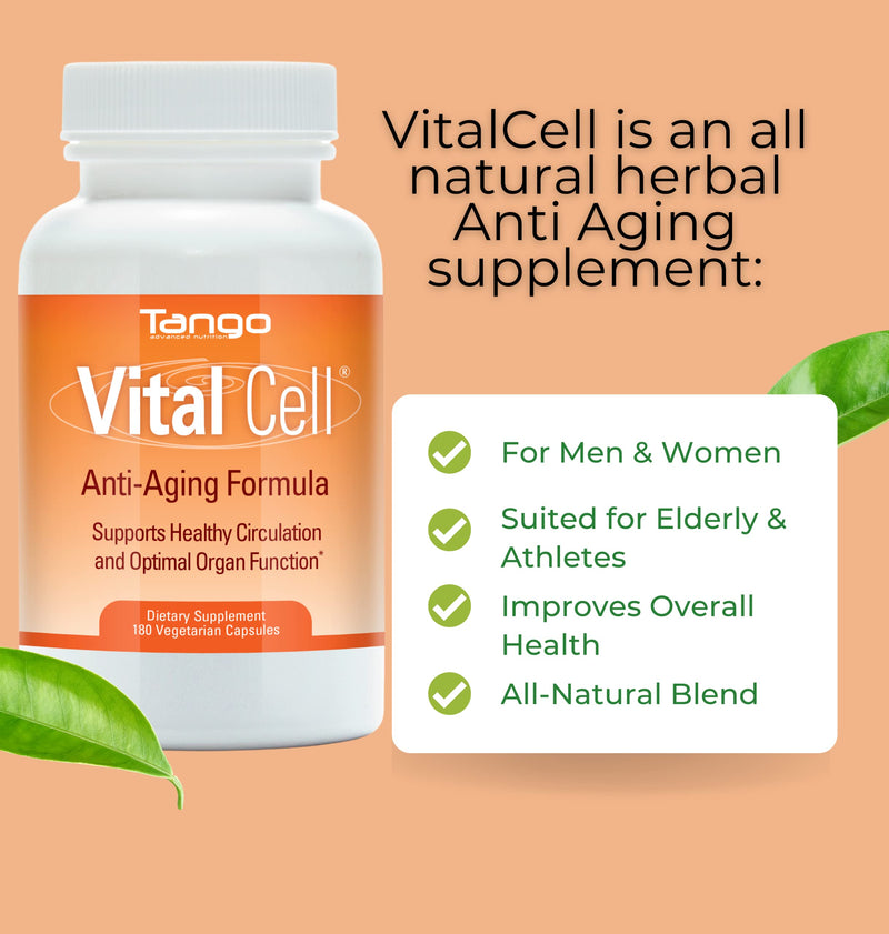 Vital Cell Natural Anti-Aging Supplement for Men and Women, Supporting Circulation and Healthy Organ Function (180 Vegetarian Capsules)