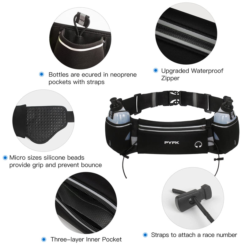 PYFK Running Belt with Water Bottles, Hydration Belt for Men and Women, Water Bottle Holder Running Pouch Water Belt, Fanny Pack Fits 7 inches Phones, Waist pack for Runner Jogging black(black) - BeesActive Australia