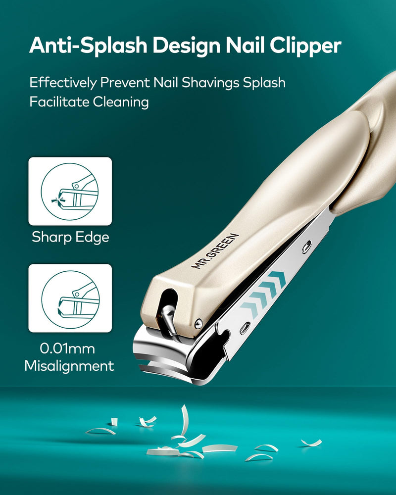 MR.GREEN 7 in 1 Manicure Set, German Stainless Steel Anti-Splash Nail Clippers Set, Professional Fingernail and Toe Nail Clippers Kit Full Nail Care Grooming Kit with Leather Case for Women and Men Brown