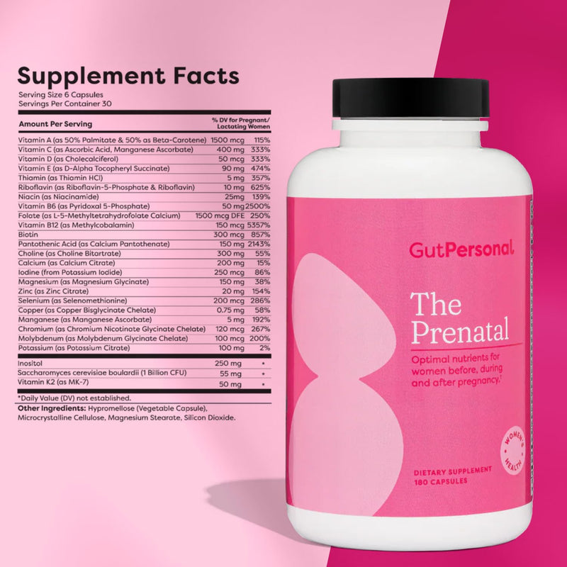 GutPersonal The Prenatal Supplement, Alleviates Morning Sickness and Contains Essential Nutrients Formulated to be the Complete Prenatal and Postnatal Support - 180 Capsules