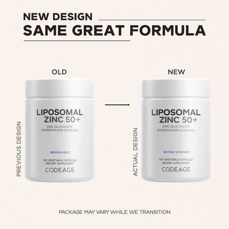 Codeage Liposomal Zinc 50mg, Zinc Gluconate, Vegan, 100 Capsules | Zinc gluconate 50mg, liposomal delivery. One capsule per day. Three-month supply. Vegan, non-GMO.