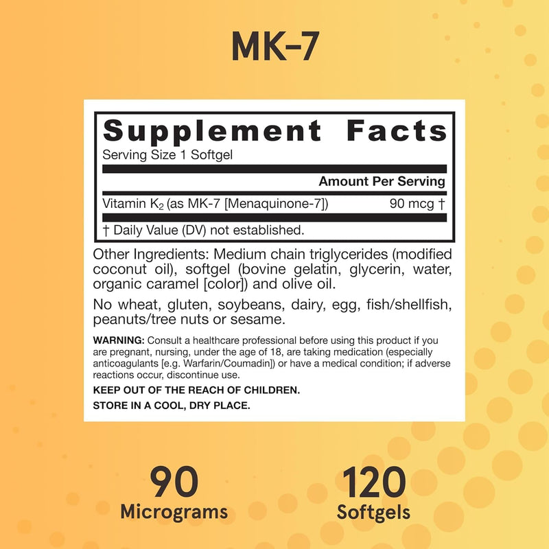 Jarrow Formulas MK-7 90 mcg - Bioactive Form of Vitamin K2-120 Servings (Softgels) - for Bone & Cardiovascular Health - Vitamin K2 MK-7 Dietary Supplement - Gluten Free (Pack of 2) 120 Count (Pack of 2)