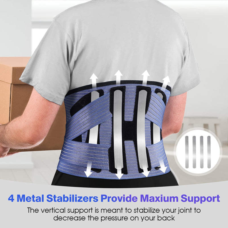 NEENCA Back Support Brace, Adjustable Lumbar Support for Pain Relief of Back/Lumbar/Waist, Waist Wrap with Spring Stabilizers for Injury, Herniated Disc,Sciatica, Scoliosis and more Medium Navy Blue-Black