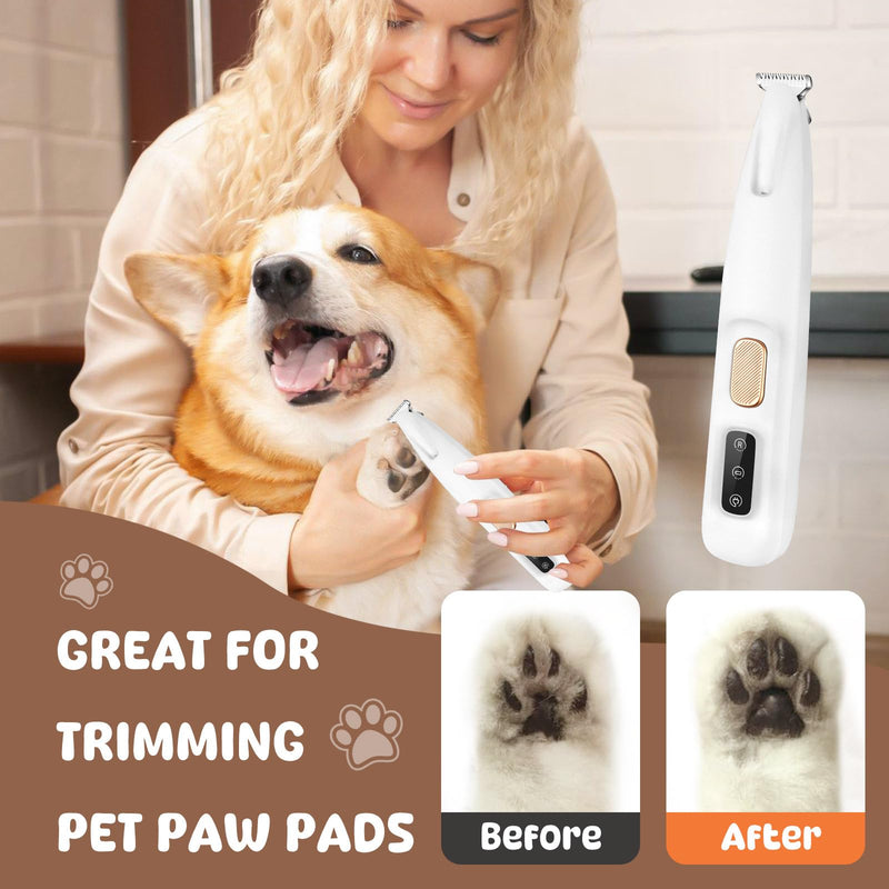 VicBou Dog Clipper, Portable Dog Clipper with LED Light, USB Rechargeable Paw Trimmer, Waterproof Pet Razor for Dogs, Cats, Paws, Eyes, Ears, Face, Body White - BeesActive Australia