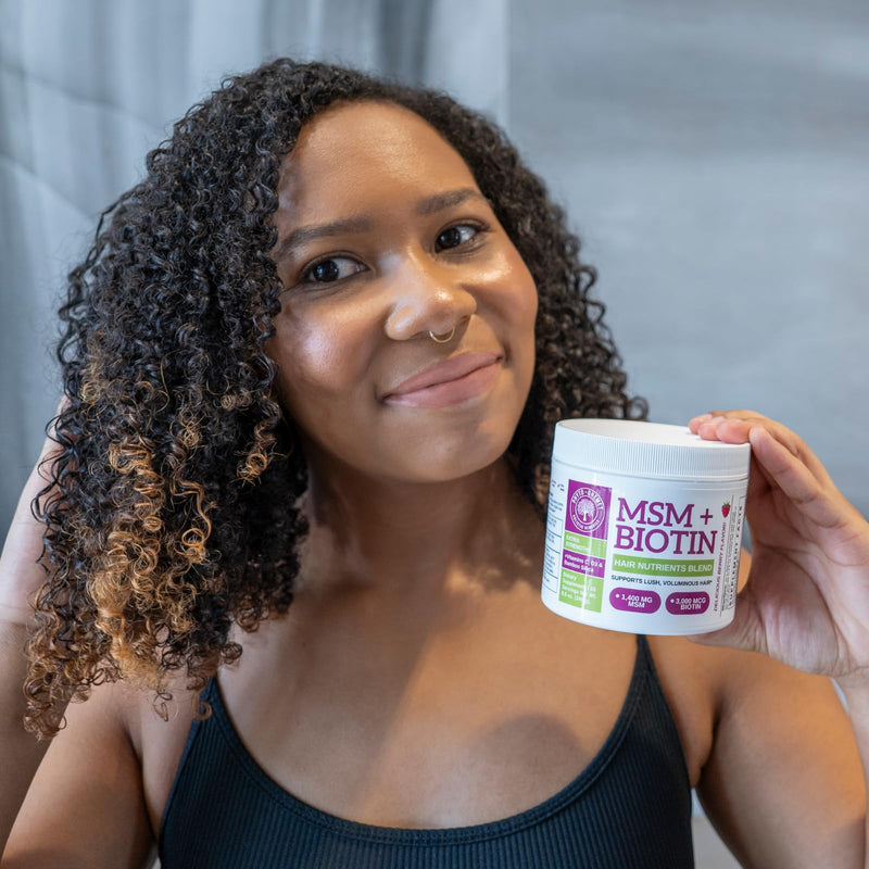 Qhemet Biologics MSM + Biotin Hair Nutrient Drink Mix - Vitamins Powder to Support Lush Volume - Bamboo Silica & Vitamins D3 + B12 for Hair Health - Jumpstart Your Hair Growth Journey (8.5 oz)
