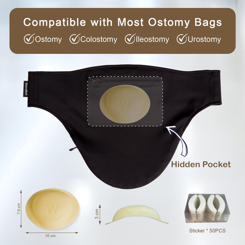New Ostomy Belt with Stoma Guard and 50 Pairs of Stickers | Ultimate Protection for Your Ostomy Bag | Ostomy Bag Covers for Men and Women | Black(L) Large