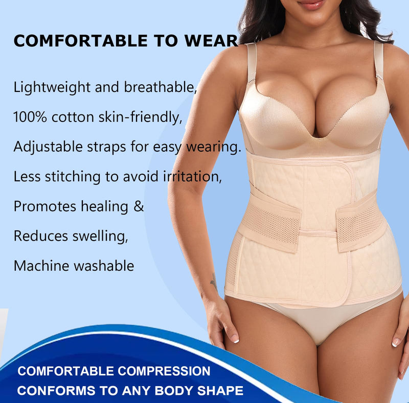 Moolida Abdominal Binder Post Surgery Postpartum Belly Band Belly Wrap Hernia Belt Stomach Compression Wrap C-Section,Nude,S/M Nude S/M
