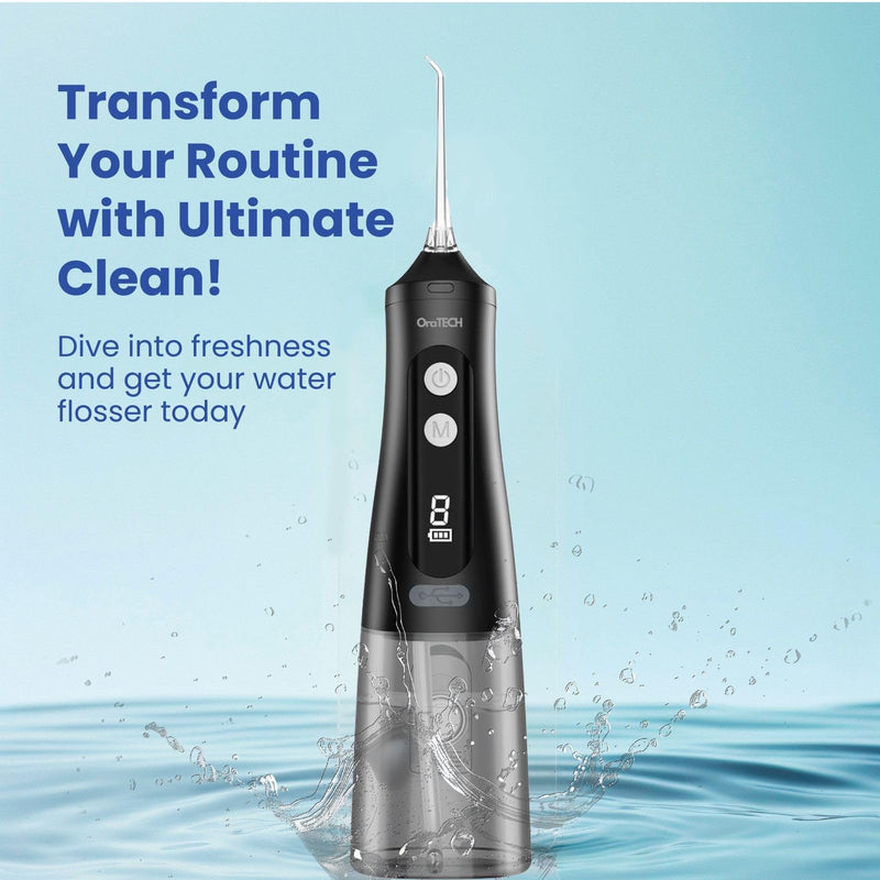 OraTECH Water Dental Flosser, Portable Cordless Oral Irrigator 350ML Rechargeable Travel IPX7 Waterproof Electric Flossing for Teeth Cleaning (White) White