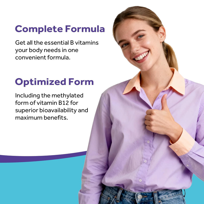Doctor's Recipes Ultra B Complex Vitamins for Women and Men, with Methylated B12 1000mcg, B6, B1, Folic Acid, for Energy Metabolism, Nerve & Mood Support, Vegan, 60 Capsules, 30 Day Supply