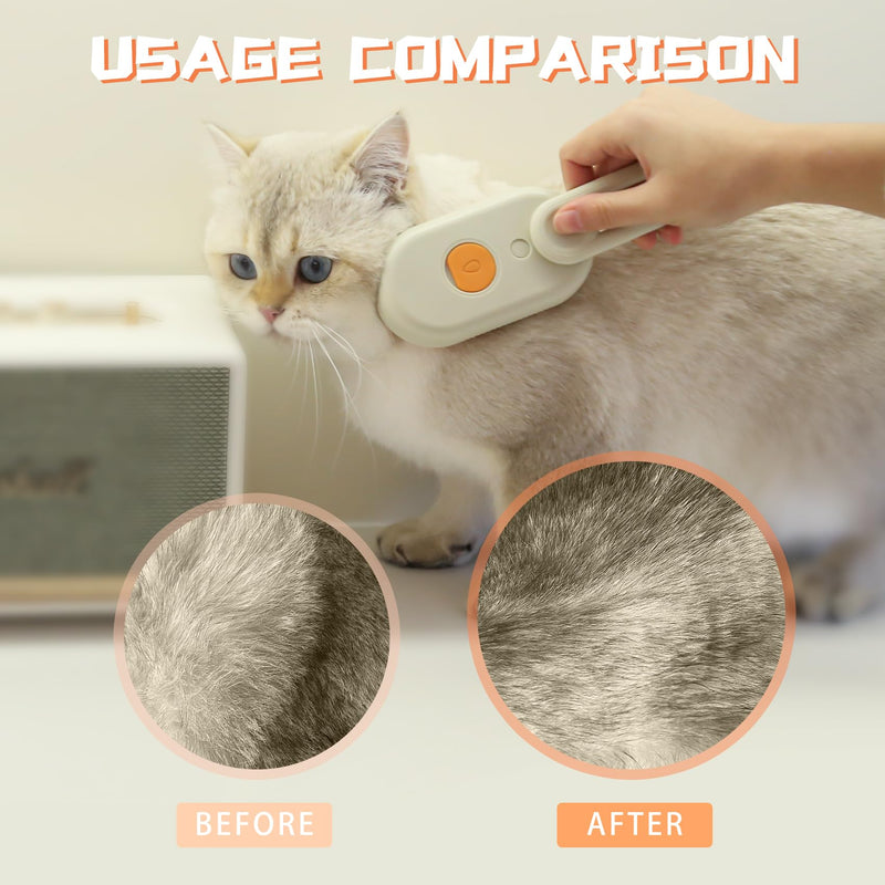 Cat Steam Brush - Spray Design, 3 in 1 Cat Steamy Brush with Steamer, Pet Spray Hair Comb, Steam Brush for Dogs - Suitable for All Pets -Pet Spray Hair Comb (coffee) - BeesActive Australia
