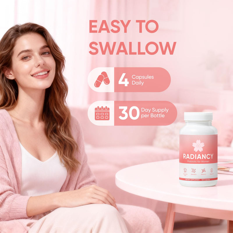 Radiancy Probiotic for Women Vaginal Health - Vaginal Dryness & Ph Balance with Lactobacillus Strains, Cherry Blossom Extract, Hyaluronic Acid, Vitamin C | 120 Count