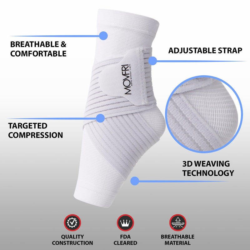 Ankle Brace for Men and Women – Adjustable Compression Support Sleeve with Adjustable Strap, Ankle Support for Sprained Ankle, Plantar Fasciitis, Achilles Tendonitis, Ideal for Sports, One Size White - BeesActive Australia